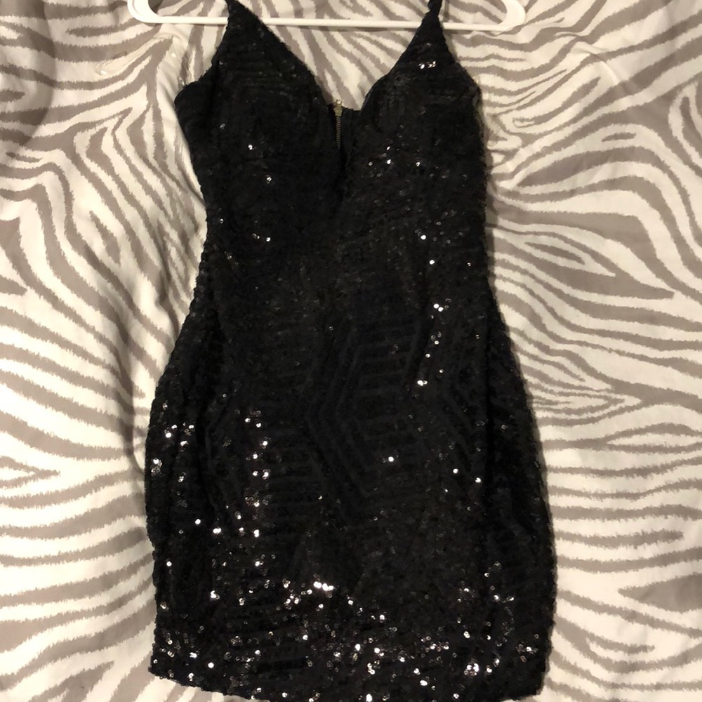 Black sequin spaghetti strap dress